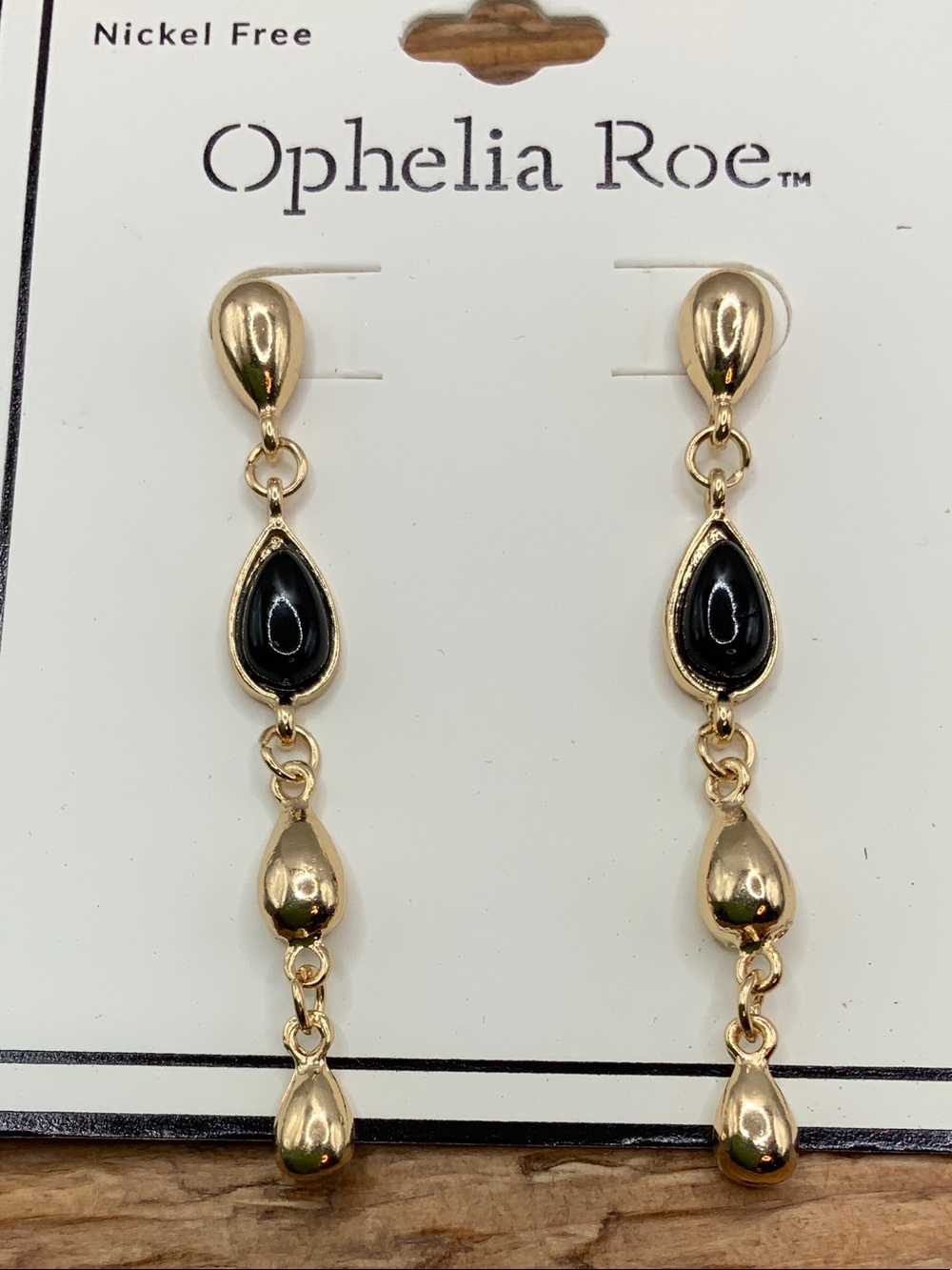 Ophelia Roe Gold and Black Teardrop Dangle Earrings